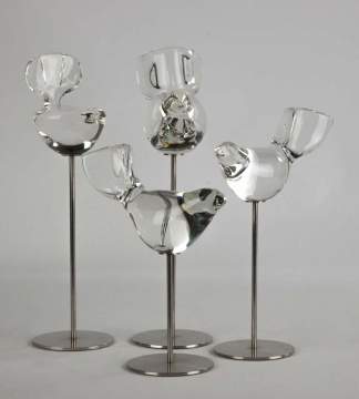 Four Steuben Crystal Birds