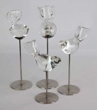 Four Steuben Crystal Birds