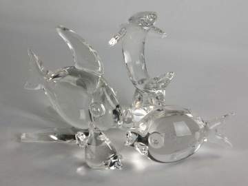 Group of 4 Steuben Crystal Fish