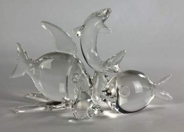 Group of 4 Steuben Crystal Fish