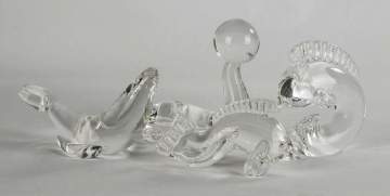 Group of 4 Steuben Crystal Fish and Seal Lion