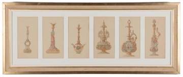 Artist Renderings for Gorham Silver Co. with Moorish Designed Ewers and Vases