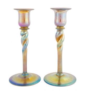 Steuben Gold Aurene Twisted Stem Candlestick