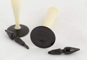 Pair of Mirror Black on Ivory Glass Colognes