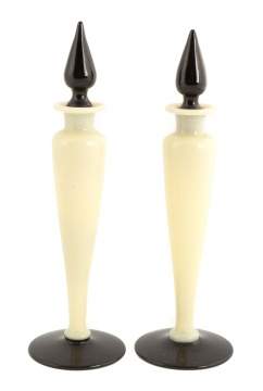 Pair of Mirror Black on Ivory Glass Colognes