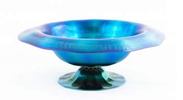 Steuben Aurene Blue Footed Compote