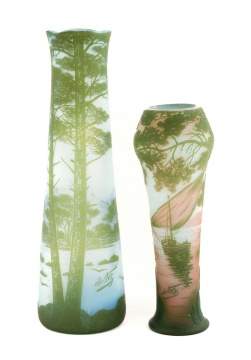 Pair of Devez Vases with Lake Scenes