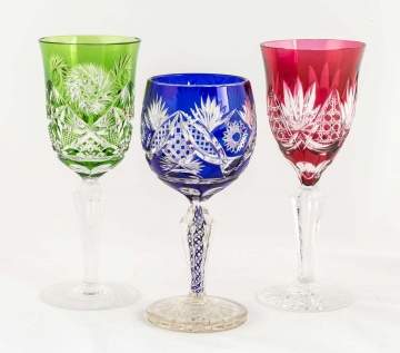 Three Overlay Cut to Clear Goblets