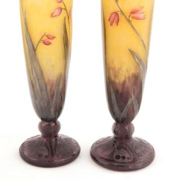 Daum Nancy Matched Pair of Cameo Vases