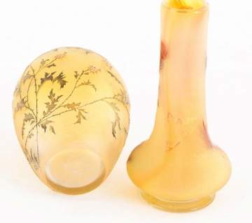 Two Daum Nancy Cabinet Vases with Thistles