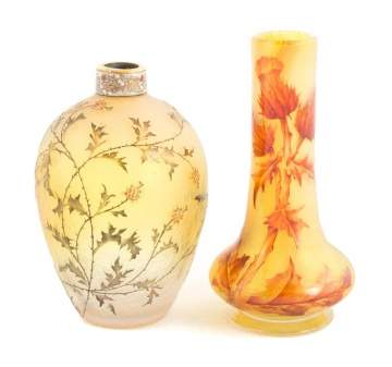 Two Daum Nancy Cabinet Vases with Thistles