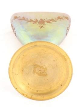 Unusual Steuben Gold Aurene Etched Vase with Bronze Base