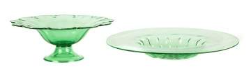 Steuben Pomano Green Footed Compote & Center Bowl