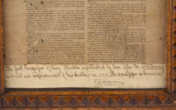 First Newspaper of Benjamin Franklin, 1723