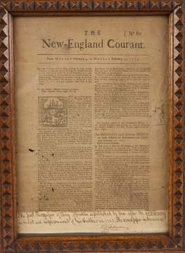 First Newspaper of Benjamin Franklin, 1723