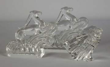 Pair of Steuben Gazelles and Hawk