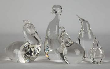 Group of 5 Steuben Birds Including Penguins