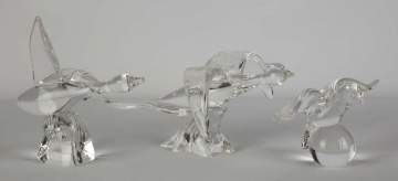 Three Steuben Birds in Flight