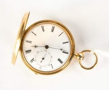 18K Gold Key Wind Gold Pocket Watch with Enameled Landscape