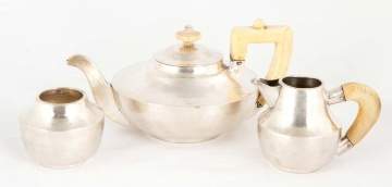 Edward J. Davis, Boston, Hand Hammered Sterling Silver Three Piece Tea Set