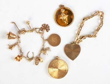 14k Gold Pendants and Charm Bracelet