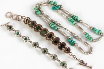 Natural Turquoise and 800 Silver Bracelets and Necklace