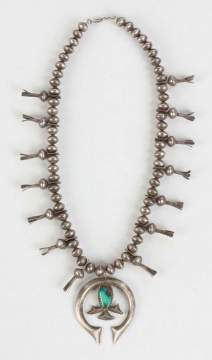 Ladies 800 Silver Navajo Squash Blossom Beaded Necklace