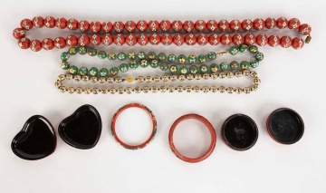 Group of Cloisonné Jewelry and Cinnabar
