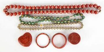 Group of Cloisonné Jewelry and Cinnabar