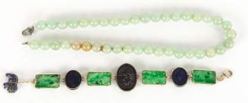 Jade and Lapis Bracelet with Jade Necklace