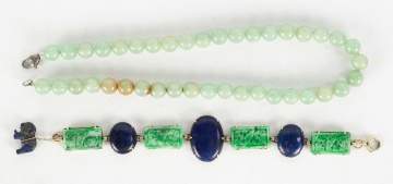 Jade and Lapis Bracelet with Jade Necklace