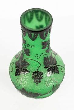 Steuben Mirror Black Over Jade Acid Cutback Vase