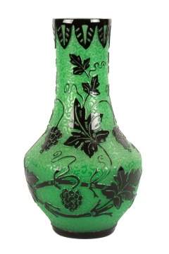 Steuben Mirror Black Over Jade Acid Cutback Vase