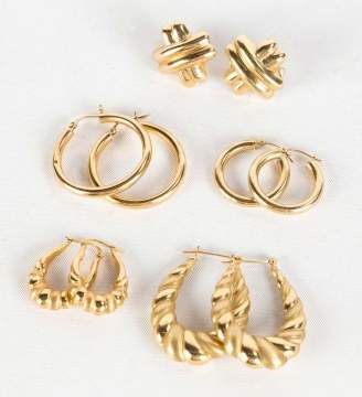Five Pairs of 14K Gold Earrings