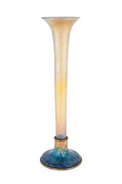 Louis C. Tiffany Furnaces Gold Iridescent Trumpet  Vase with Enamel Foot