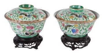 Pair of Chinese Covered Porcelain Bowls
