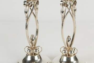 Style of Georg Jensen Sterling Silver Candlesticks