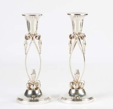 Style of Georg Jensen Sterling Silver Candlesticks