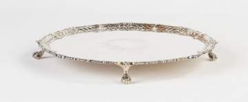 Sterling Silver Salver with Gadrooned Border and Claw and Ball Feet