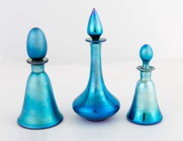 Three Steuben Blue Aurene Colognes