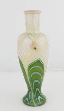Fine Steuben Aurene Pulled Feather Decorated Vase