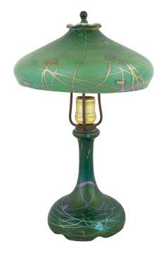 Steuben Decorated Green Aurene Table Lamp