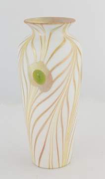 Steuben Aurene Pulled Feather Decorated Vase