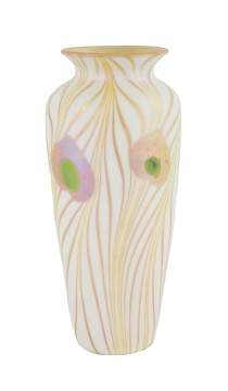 Steuben Aurene Pulled Feather Decorated Vase