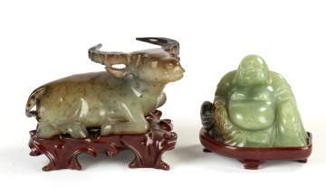 Chinese Carved Jade Water Buffalo and Buddha