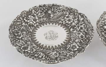 Pair of Tiffany & Co. Makers Sterling Silver Heavy  Repousse Fern and Flower Tazzas