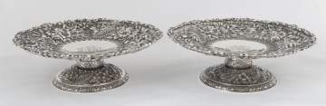 Pair of Tiffany & Co. Makers Sterling Silver Heavy  Repousse Fern and Flower Tazzas
