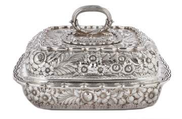 Tiffany & Co. Makers Sterling Silver Heavy Repousse Flower and Fern Covered Serving Piece