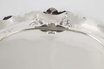 Tiffany & Co. Makers Sterling Silver Footed Tray with Shell and Floral Repousse