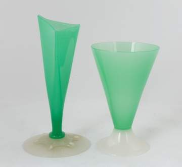 Two Steuben Green Jade and Alabaster Vases